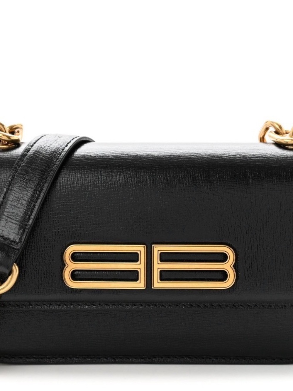Balenciaga Black Leather BB Chain Crossbody with Gold Hardware Accents